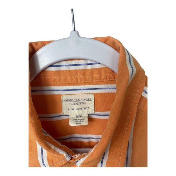 American Eagle Outfitters Button Down Shirt Men Medium Orange Long Sleeve Stripe - Picture 9 of 11